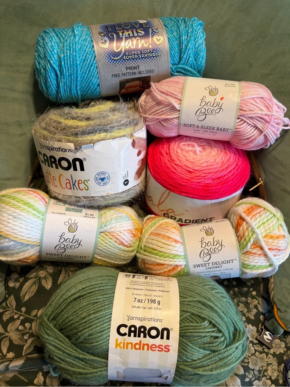 Caron Kindness & Baby Bee Yarn Bundle - Green, Pink, Teal, Multicolor